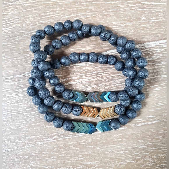 Lava stone bracelet set of 3 - Picture 2 of 2
